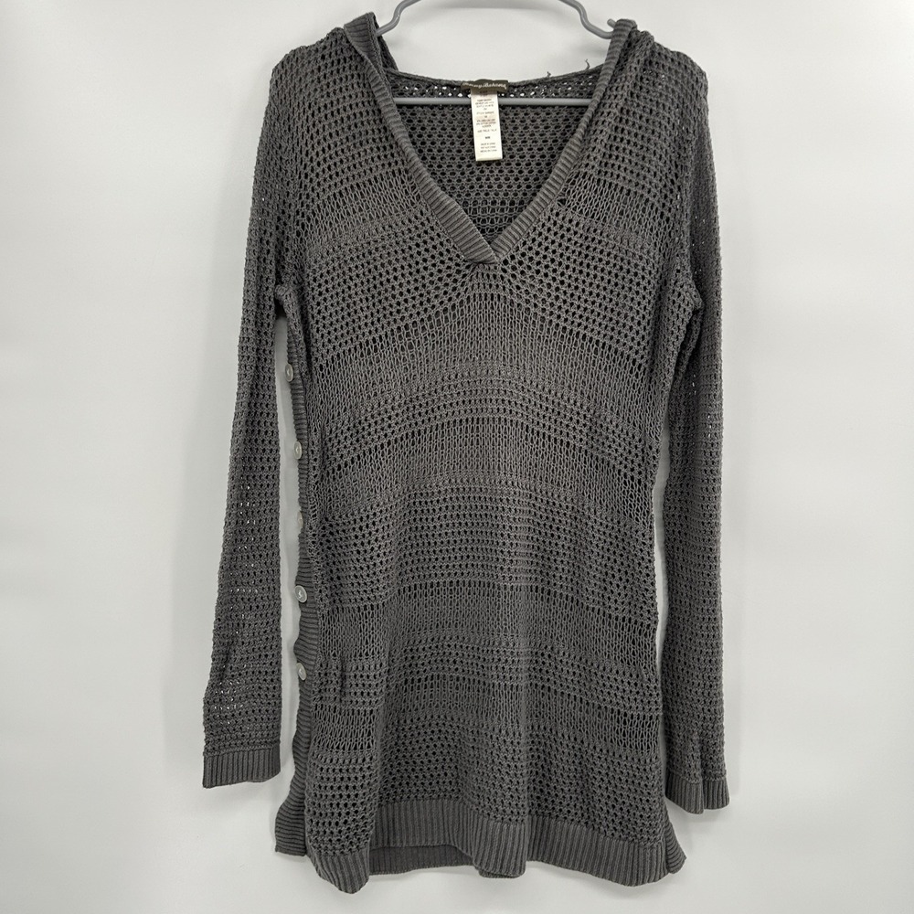 Tommy Bahama Open Knit Linen Blend Beach Coverup‎ Size M Gray Beach Side Buttons